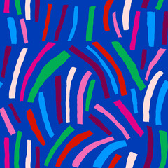 Contemporary art collage with multicolor stripes. Modern vector seamless pattern with cut out elements.