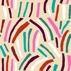 Gordijnen Hedendaagse kunstcollage met veelkleurige strepen. Modern vector naadloos patroon met uitgesneden elementen. © Oleksandra
