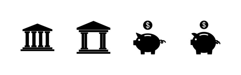 Bank icons set. Bank sign and symbol, museum, university