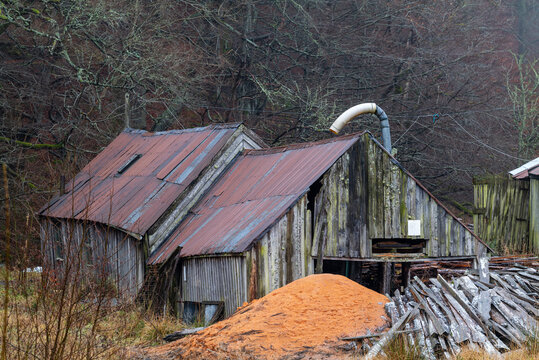 DRUMMUIR, MORAY, SCOTLAND - 23 DECEMBER 2021: This is an old sawmill situated on the edge of the small hamlet of Drummuir, Moray, Scotland on 23 December 2021.