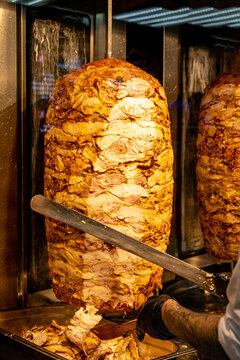 Delicious slabs of skewered fast food shawerma chicken