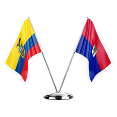 Two table flags isolated on white background 3d illustration, ecuador and haiti