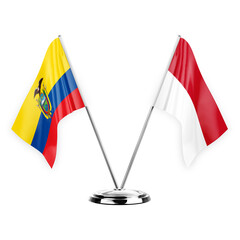 Two table flags isolated on white background 3d illustration, ecuador and monaco