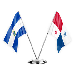 Two table flags isolated on white background 3d illustration, el salvador and panama