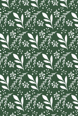 白のミモザの花柄の緑背景の壁紙
