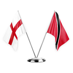 Two table flags isolated on white background 3d illustration, england and tobago