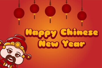 Fototapeta na wymiar happy chinese new year banner with lantern and caishen