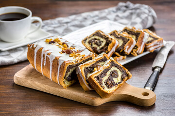poppy seed cake with nuts and raisins