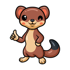 Cute little weasel cartoon giving thumb up
