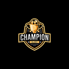 Modern colorful CHAMPION globe trophy logo design