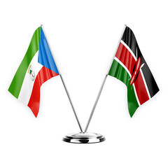 Two table flags isolated on white background 3d illustration, equatorial guinea and kenya