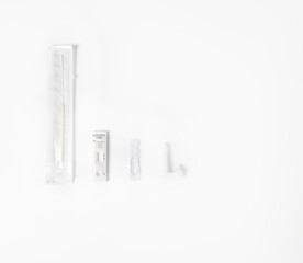 Content of a rapid antigen test on white background. COVID 19 Concept.