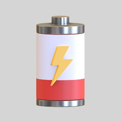 battery low power icon with power symbol 3d render illustration