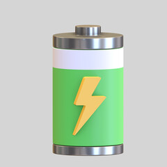 battery full power icon with power symbol 3d render illustration