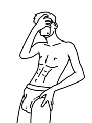 black and white of cute man cartoon for coloring