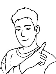 black and white of cute man cartoon for coloring