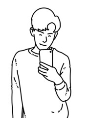 black and white of cute man cartoon for coloring