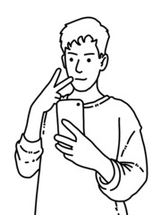 black and white of cute man cartoon for coloring