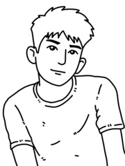 black and white of cute man cartoon for coloring