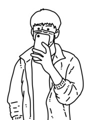 black and white of cute man cartoon for coloring