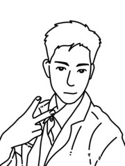 black and white of cute man cartoon for coloring