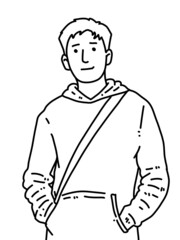 black and white of cute man cartoon for coloring