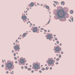 happy March 8, International Women Day. Design element of books, notebooks, postcards, interior items. Congratulation