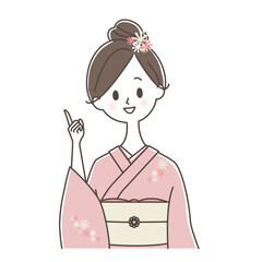 指をさす着物姿の女性