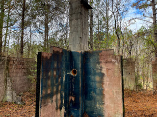 Old creepy scary abandoned building ruins colored concrete texture