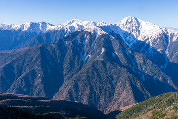 南アルプスの山岳風景　冬　白峰三山