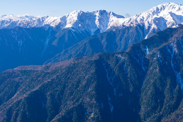 南アルプスの山岳風景　冬　白峰三山