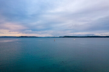 Sailboats on the Puget Sound at sunset 