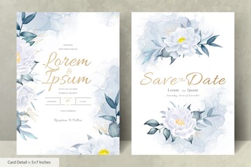 Elegant Watercolor Floral Wedding Invitation Set with Hand Drawn Peony and Leaves