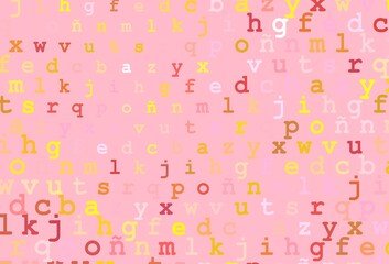 Light pink, yellow vector cover with english symbols.