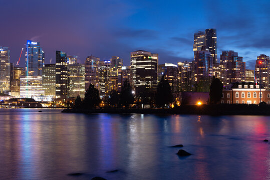 Vancouver night light views with reflection during winter picture took on Oct 2016.