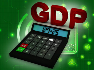 3d illustration gdp text and calculator with background