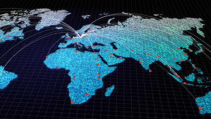 Global connectivity from Berlin, Germany to other major cities around the world. Technology and network connection, trading and traveling concept. World map element of this clip furnished by NASA