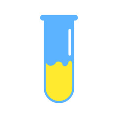 Test tube icon. Yellow liquid. Chemistry experience. Biotechnology concept. Line art. Vector illustration. Stock image. 