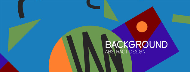 Abstract background. Blocks, lines, triangles, circles composition. Techno or business concept for wallpaper, banner, background, landing page