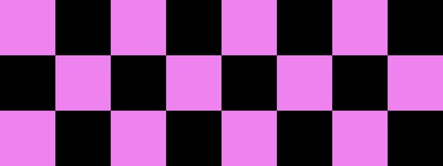 Checkerboard banner. Black and Violet colors of checkerboard. Big squares, big cells. Chessboard, checkerboard texture. Squares pattern. Background.