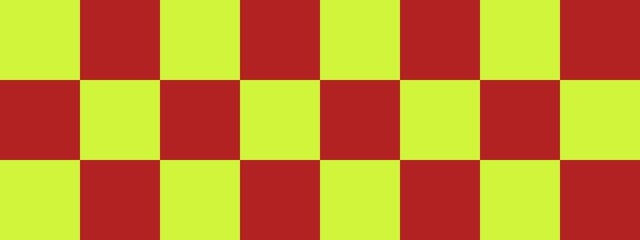 Checkerboard banner. Firebrick and Lime colors of checkerboard. Big squares, big cells. Chessboard, checkerboard texture. Squares pattern. Background.