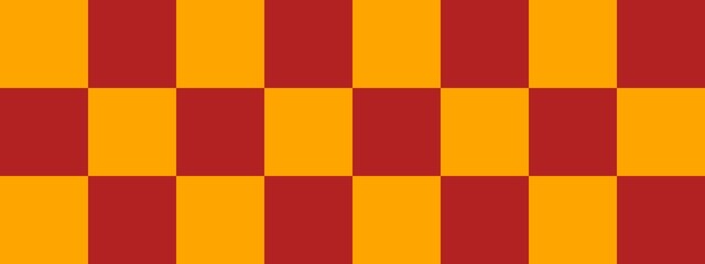 Checkerboard banner. Firebrick and Orange colors of checkerboard. Big squares, big cells. Chessboard, checkerboard texture. Squares pattern. Background.