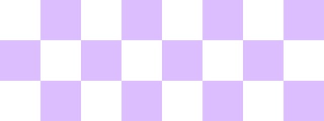 Checkerboard banner. Lavender and White colors of checkerboard. Big squares, big cells. Chessboard, checkerboard texture. Squares pattern. Background.