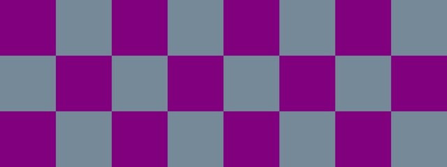 Checkerboard banner. Light Slate Grey and Purple colors of checkerboard. Big squares, big cells. Chessboard, checkerboard texture. Squares pattern. Background.