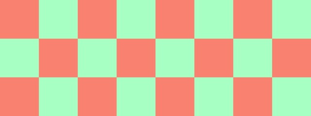Checkerboard banner. Mint and Salmon colors of checkerboard. Big squares, big cells. Chessboard, checkerboard texture. Squares pattern. Background.