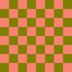 Checkerboard 8 by 8. Olive and Salmon colors of checkerboard. Chessboard, checkerboard texture. Squares pattern. Background.