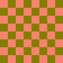 Checkerboard 8 by 8. Olive and Salmon colors of checkerboard. Chessboard, checkerboard texture. Squares pattern. Background.