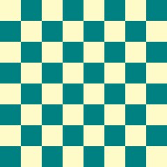 Checkerboard 8 by 8. Teal and Beige colors of checkerboard. Chessboard, checkerboard texture. Squares pattern. Background.