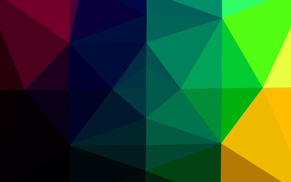 Dark Multicolor, Rainbow vector shining triangular template. © Dmitry