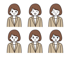 スーツ 女性 ビジネスウーマン 表情セット